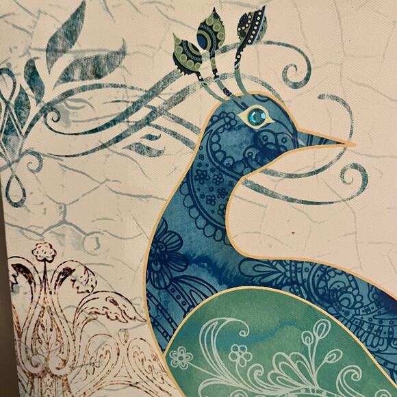 Peacock canvas art with jewels - Picture 2 of 5